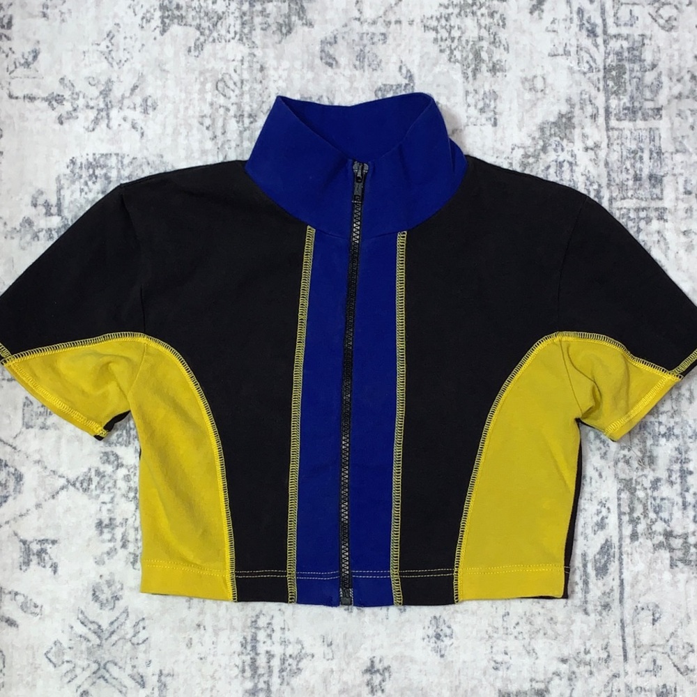 VTG Liz Claiborne Colorblock Cropped Zip-Up Top S - Picture 8 of 10